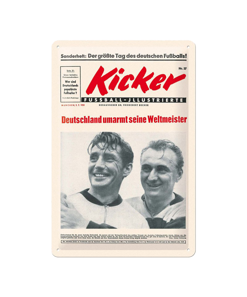 kicker Retro-Blechschild 1954 - weiss