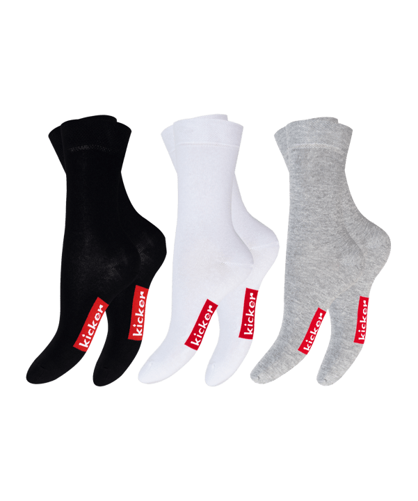 kicker Casual Socken 3er Pack Schwarz Weiss Grau - schwarz
